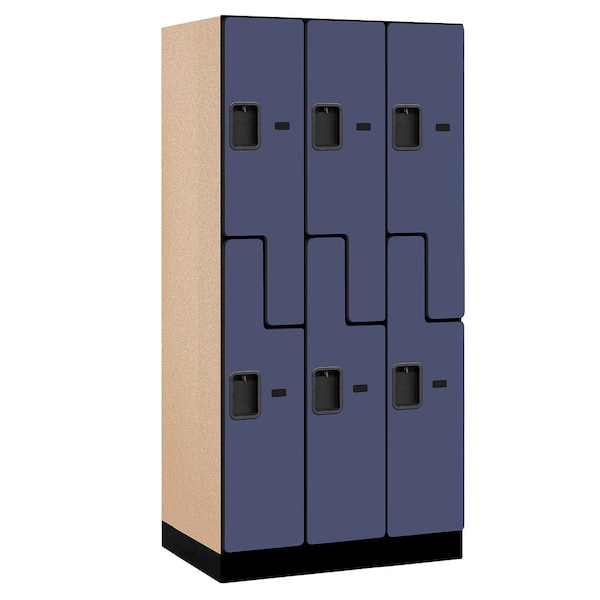 Wardrobe Locker, 36" W, 21" D, 76" H, (3) Wide, (6) Openings, Blue